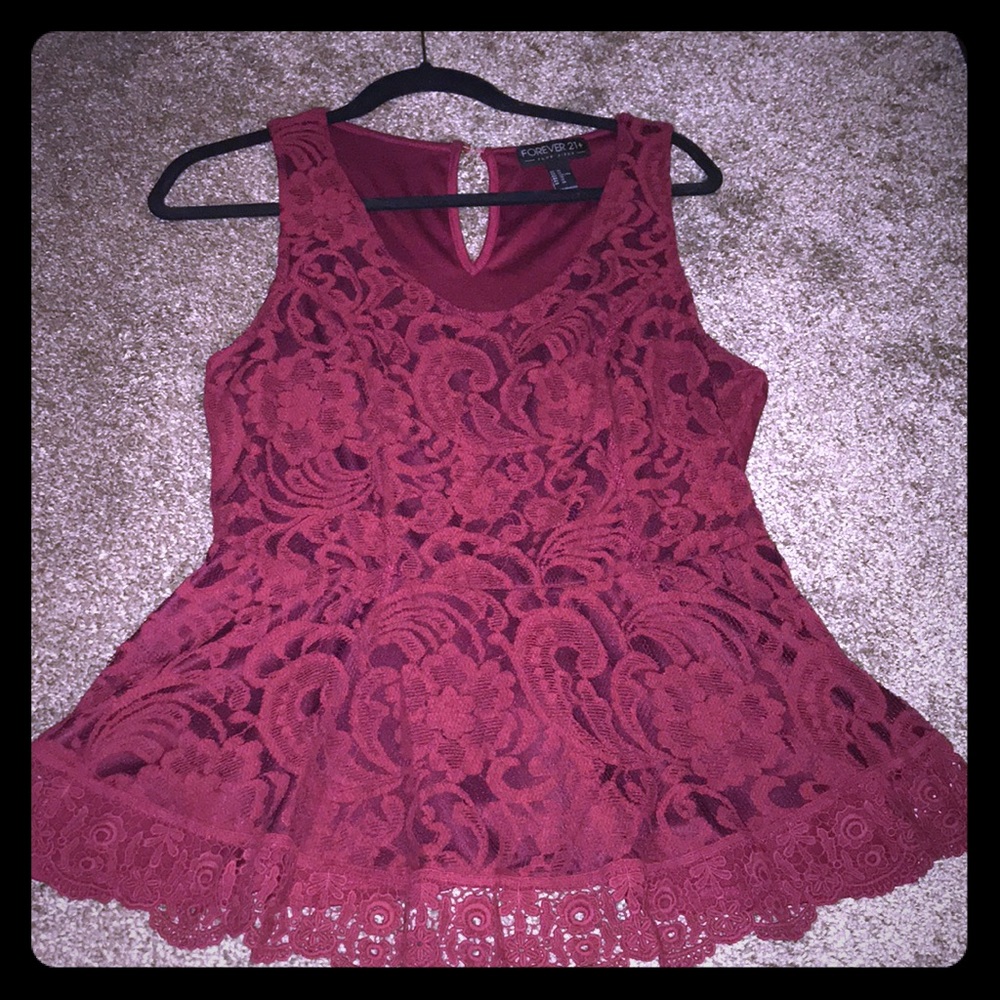 Burgundy Lace Peplum Top